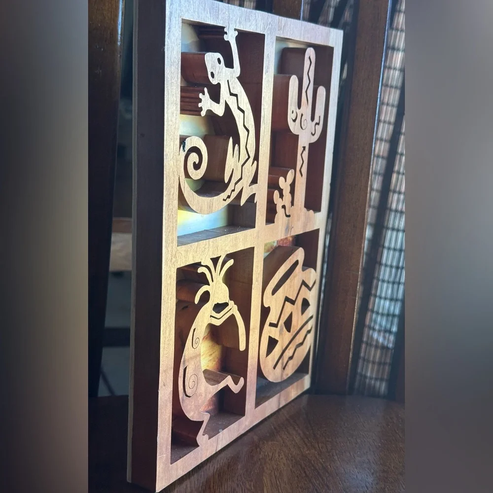 Southwestern Kokopelli Solid Wood 3D Wall Art Cactus Desert Decor